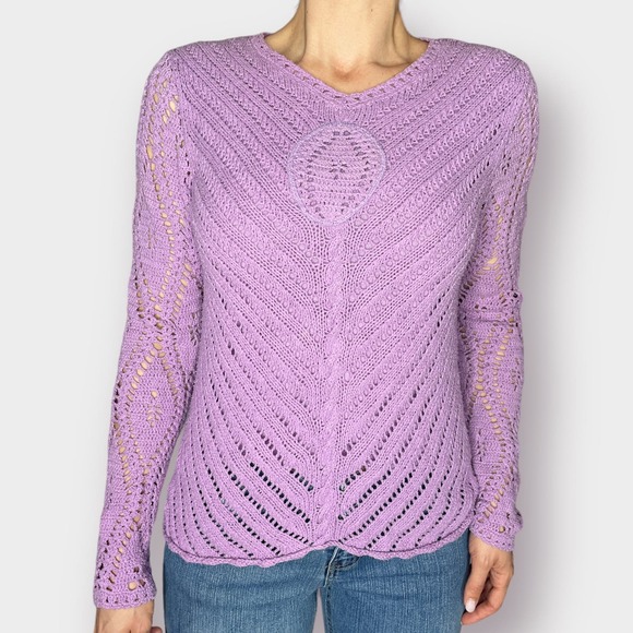 2000s Winter‎ Silks Purple Crochet Top - Picture 5 of 6